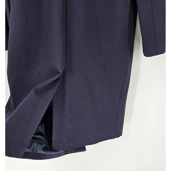 Nostalgia Sz M Navy Blue Collarless Lined Midi Dress Jacket 1 Snap Open Front - Picture 4 of 6